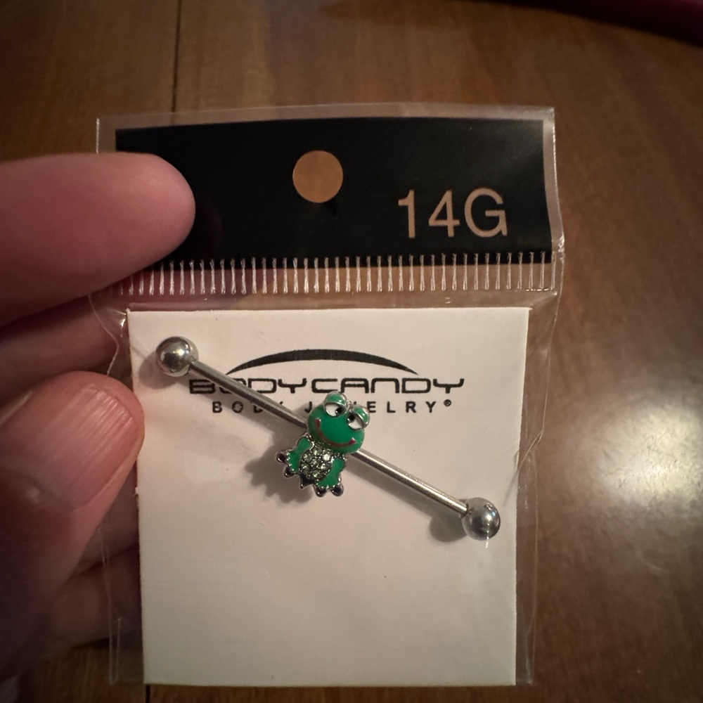 Green Frog Industrial Barbell Piercing